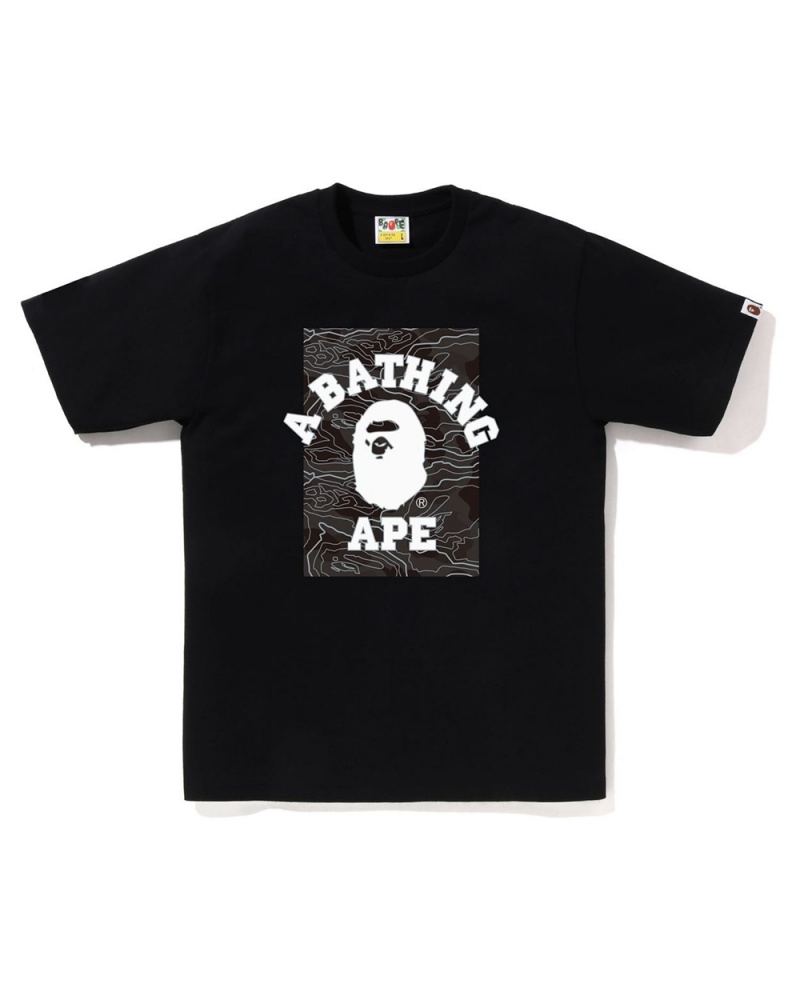 T Shirts Bape Layered Line On College Noir Homme | JEL-26762770